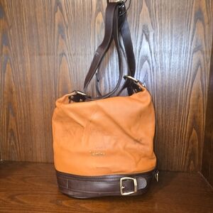 Valentina Orange and Brown Duffel Bag with Suede Finish